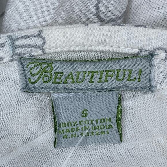 Beautiful! Kimono Cut Floral Dress Size Small Wide 3/4 Sleeves White and Brown - Picture 10 of 12